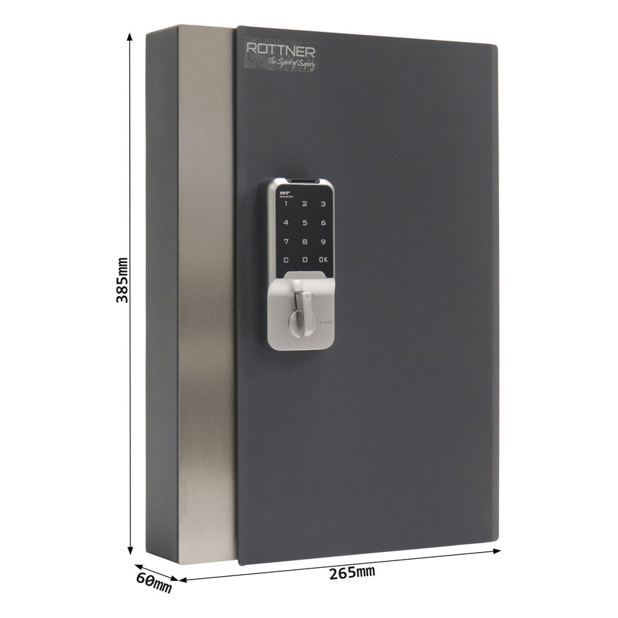 Schéma coté du Coffre à clés Rottner Key Home 24, serrure électronique