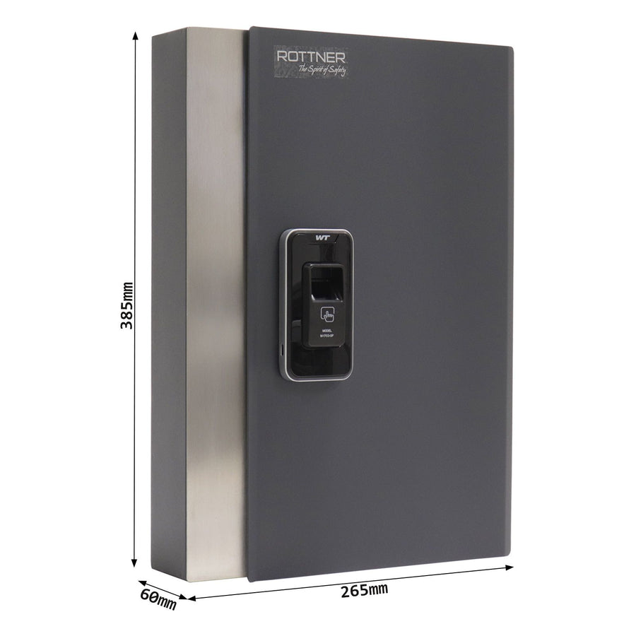 Schéma coté du Coffre à clés Rottner Key Pro 24, serrure à empreinte digitale