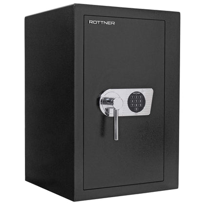 Coffre-fort Rottner Monaco 65 noir, vue de face, porte fermée avec son clavier électronique