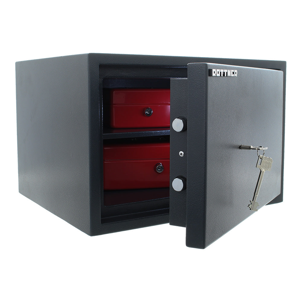 Intérieur du coffre Rottner PowerSafe PS 300, exemple de contenu rangé