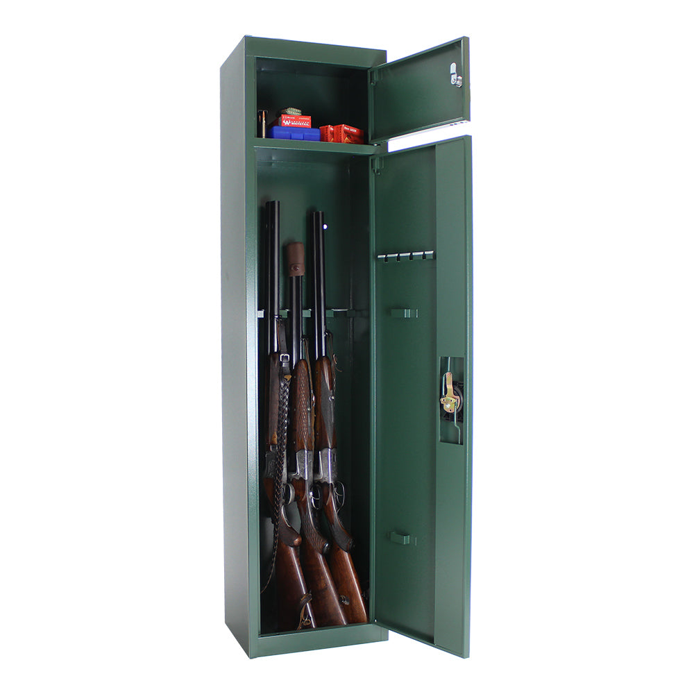 Intérieur de l'armoire à armes Rottner Gun5 Cargo avec des armes d'épaule rangées debout