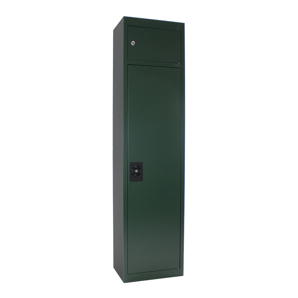 Armoire à armes Rottner Gun5 Cargo fermée, vue de face, corps vert et serrure à cylindre