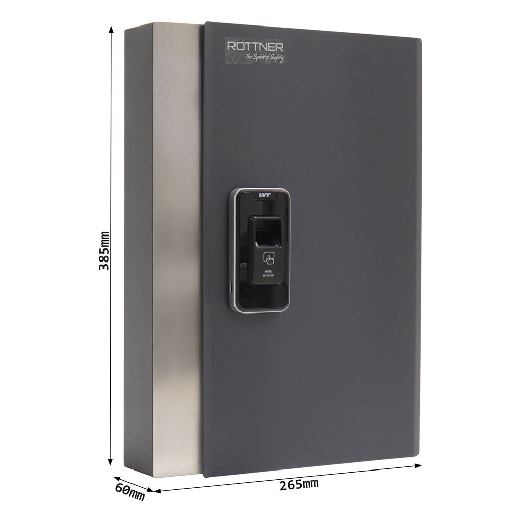 Schéma coté du Coffre à clés Rottner Key Pro 24, serrure à empreinte digitale