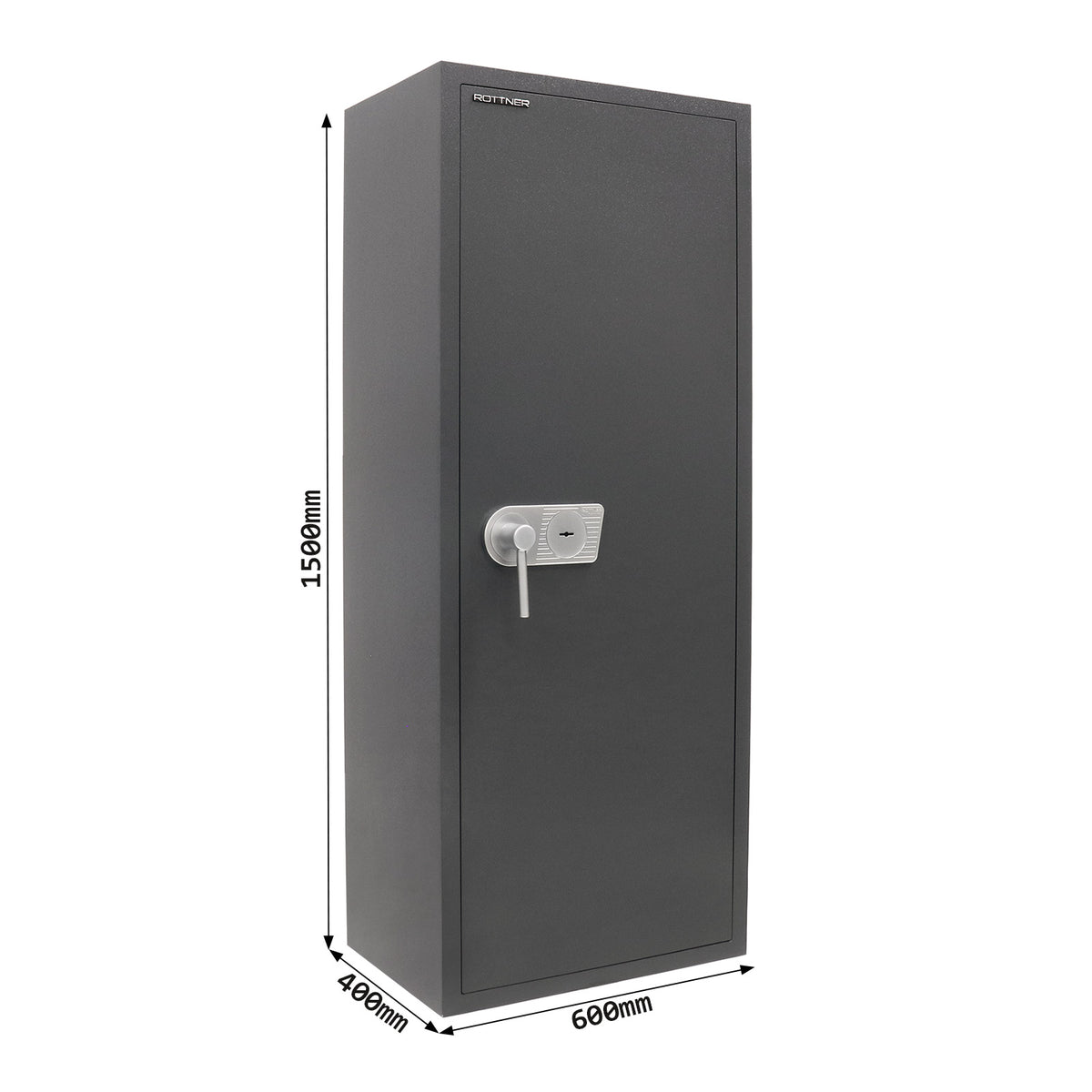 Schéma coté de l'armoire Rottner Dakota 10, dimensions extérieures et intérieures en millimètres