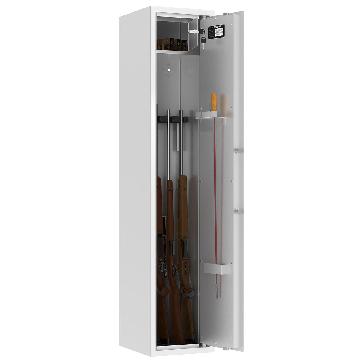Intérieur de l'armoire Rottner Yukon 5, exemple de rangement des armes d'épaule