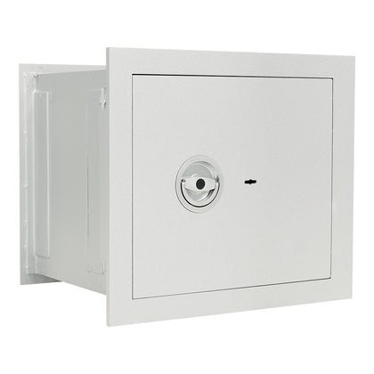 Coffre-fort à emmurer Rottner Stone Premium SE 45 fermé, vu de face, porte aluminium blanc