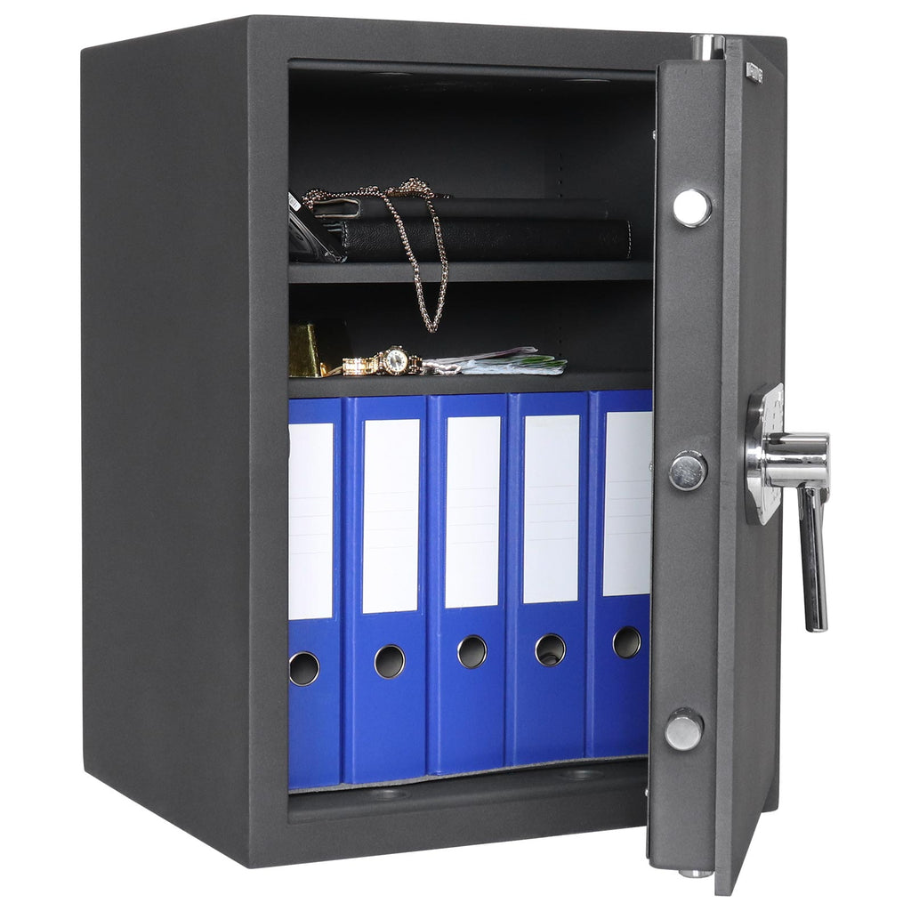 Intérieur du coffre-fort Rottner Toscana 65, exemple de rangement dans les 76 L utiles