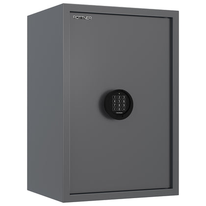 Coffre-fort Rottner Praktik 65 anthracite, vue de face, porte fermée et clavier électronique