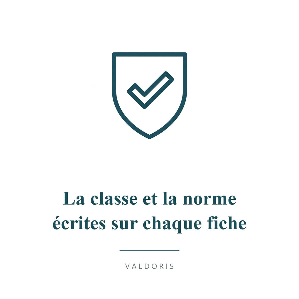 La classe et la norme ecrites sur chaque fiche produit